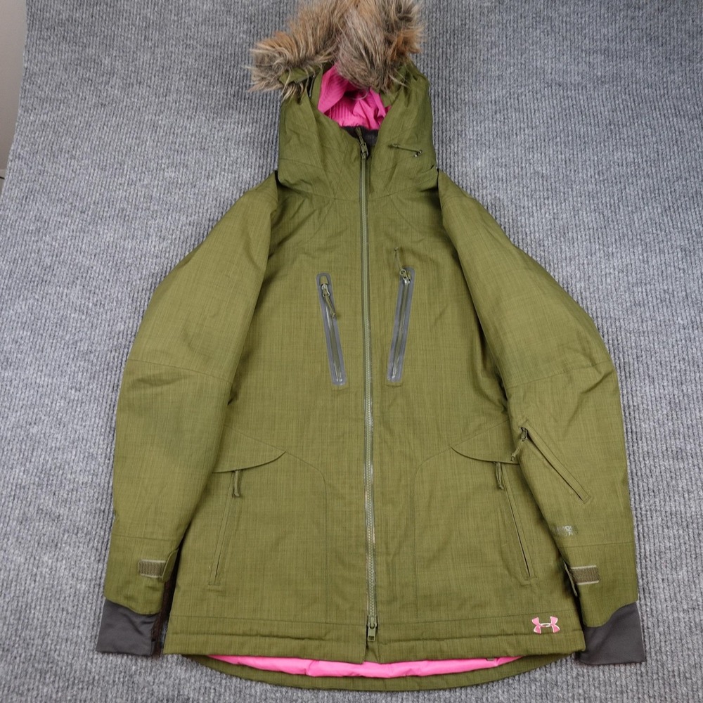 Under Armour Jacket Womens Small Green Hooded Armour Storm Primaloft Ski